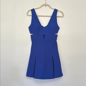 BCBGMaxAzria Blue Cut Out Pleated Mini Dress